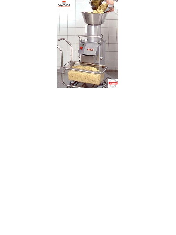 Aparat za obdelovanje zelenjave RG400 Hallde je lahko opremljen s posebnim lijačnim nastavkom, ki omogoča hitro polnjenje sistema z živilom in teoretično obdelavo 40kg zelenjave / krompirja na minuto.